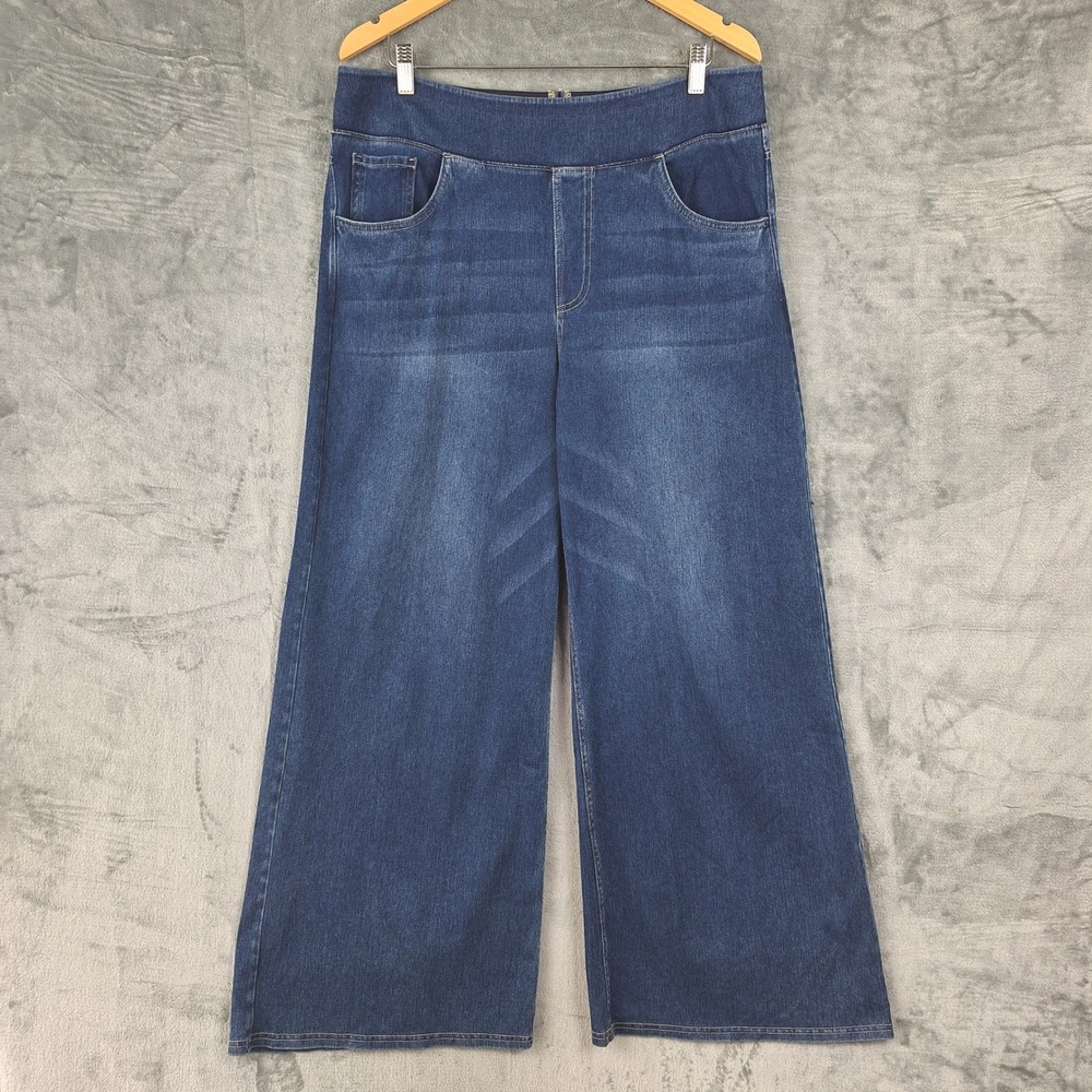 Halara Jeans XL Blue Flex Wide Leg Pull On Baggy Denim Stretch High Rise Comfort